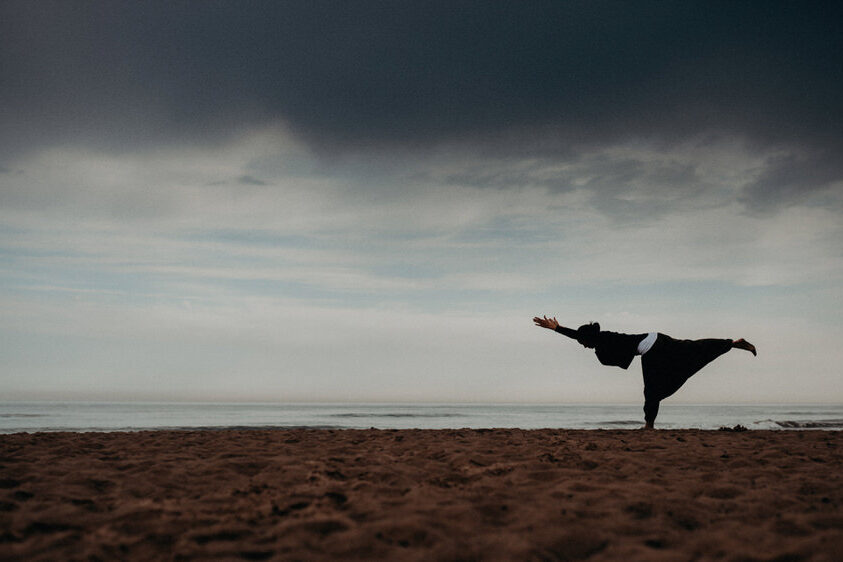 Dru-Yoga fotoshoot aan zee